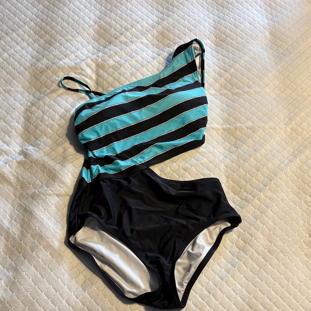 Michael Kors Striped One-Shoulder Swimsuit size 10